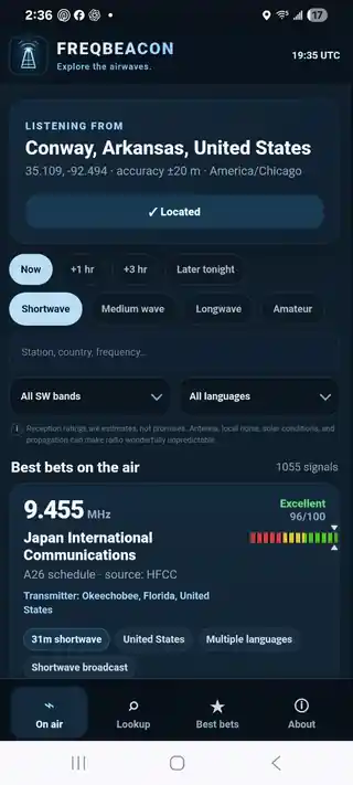 Signal Scout radio discovery application screen